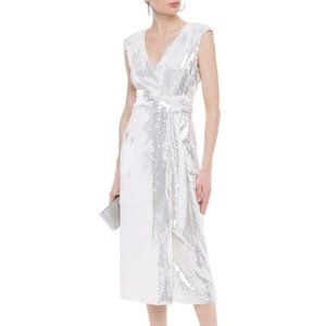 Badgley Mischka Silver Sequined Wrap Dress